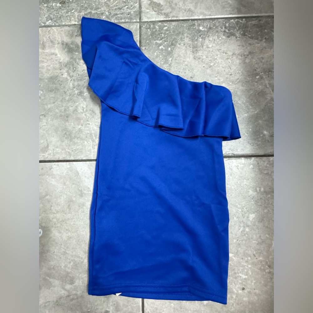 Chic Blue One-Shoulder Ruffle Dress for Kids